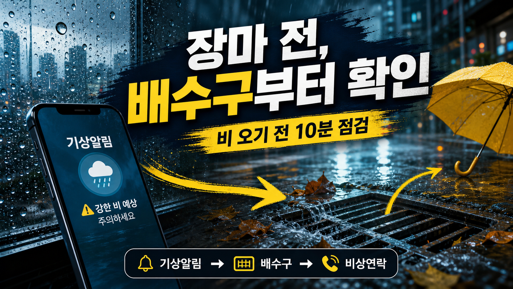 호우 전 배수구와 기상 알림을 확인하는 방법