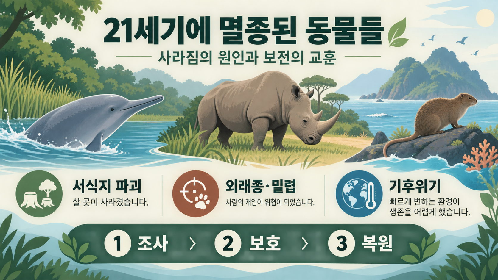 21세기에 멸종된 동물들: 원인과 보전의 교훈 정보 카드