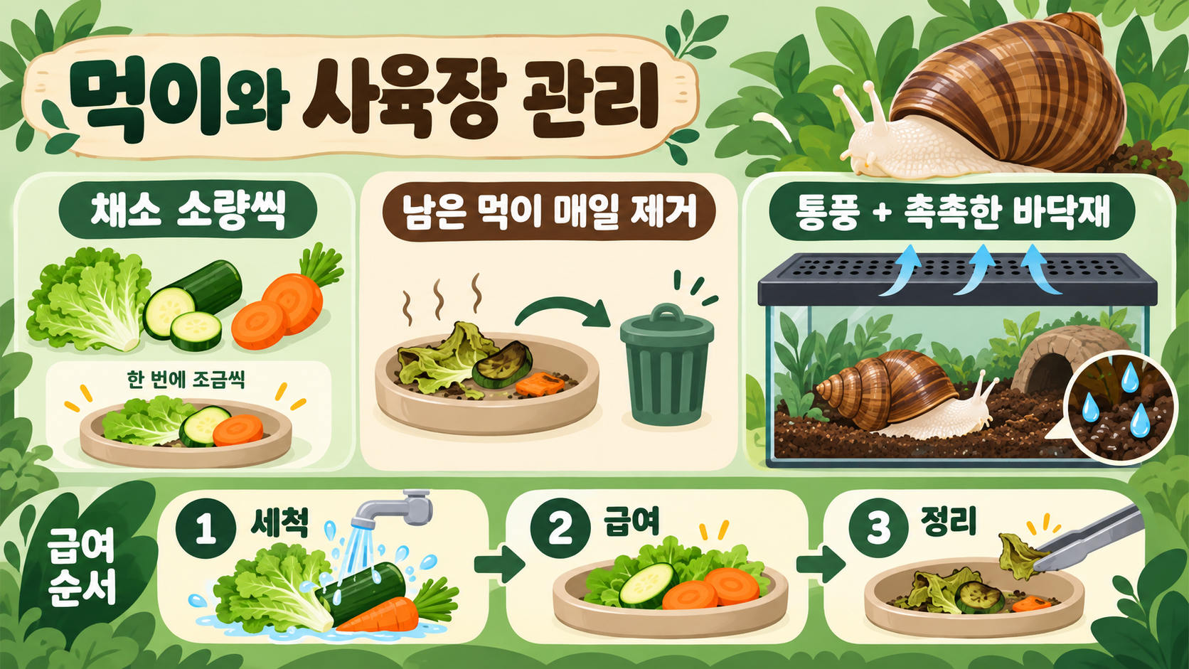 아프리카 왕달팽이 키우기: 백와 먹이·수명·사육환경 체크리스트 관련 정보 카드