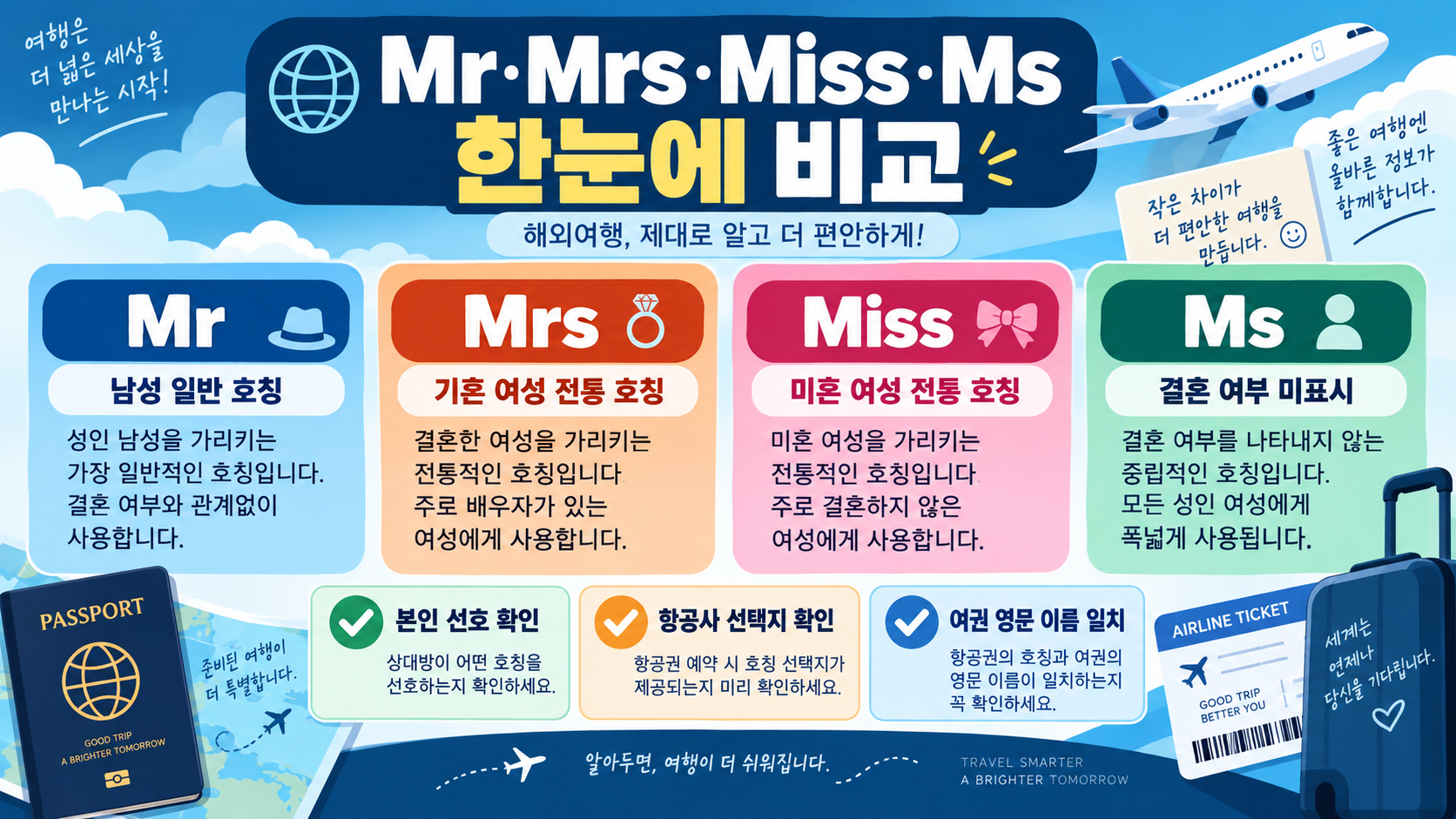 항공권 영어 호칭 Mr·Mrs·Miss·Ms 차이와 선택법 관련 정보 카드