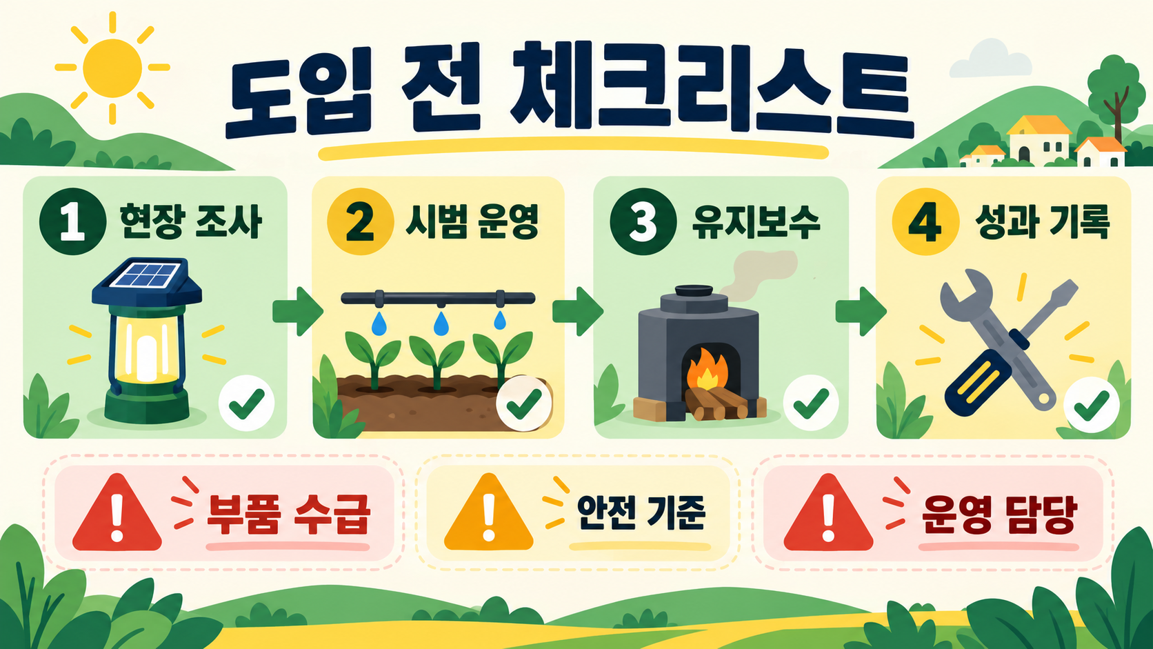 적정기술 사례 7가지: 현장에서 작동하는 문제 해결 아이디어 확인 정보 카드