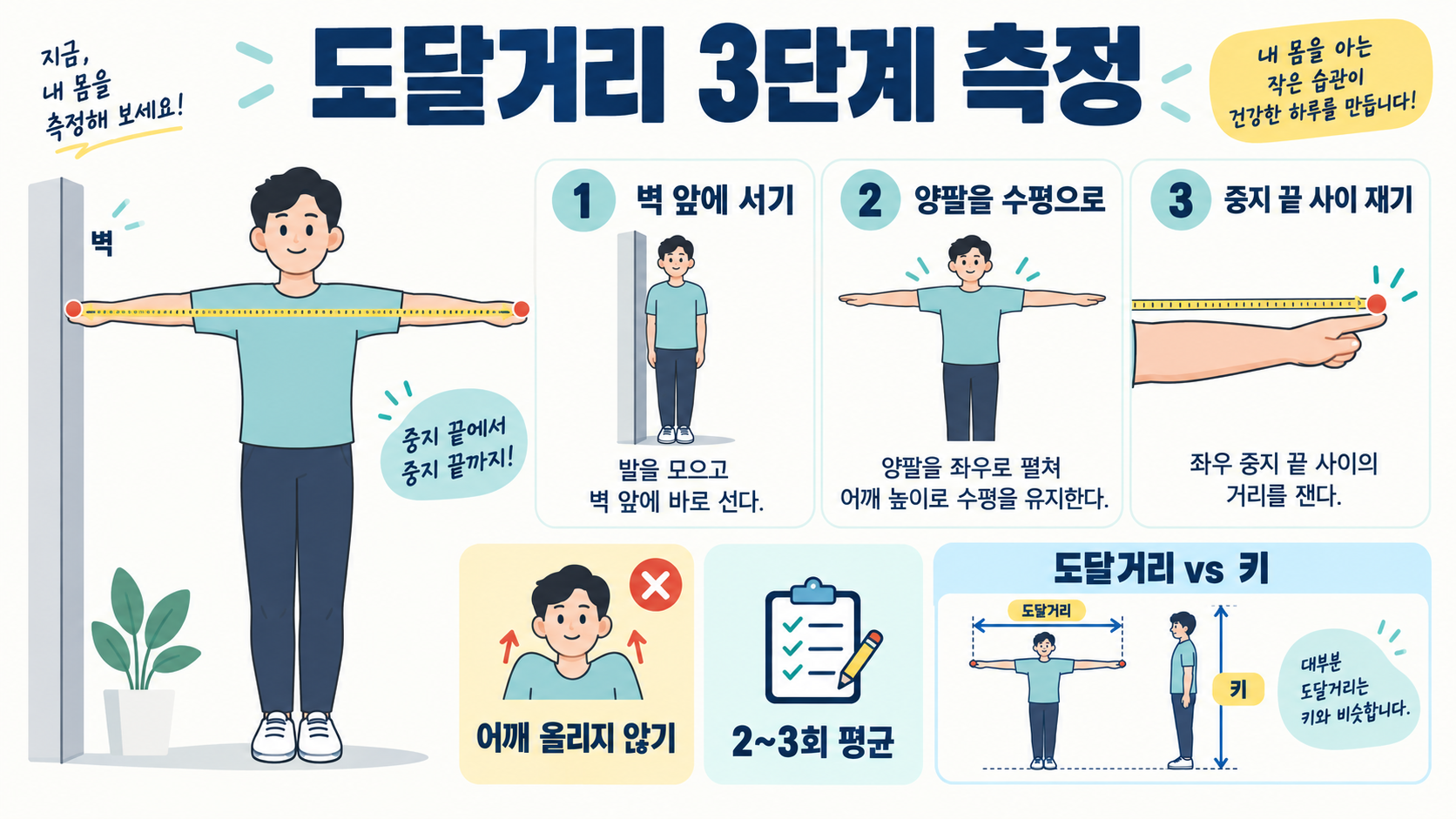 남녀 팔 길이 재는 법과 평균: 도달거리·비율 확인 가이드 관련 정보 카드