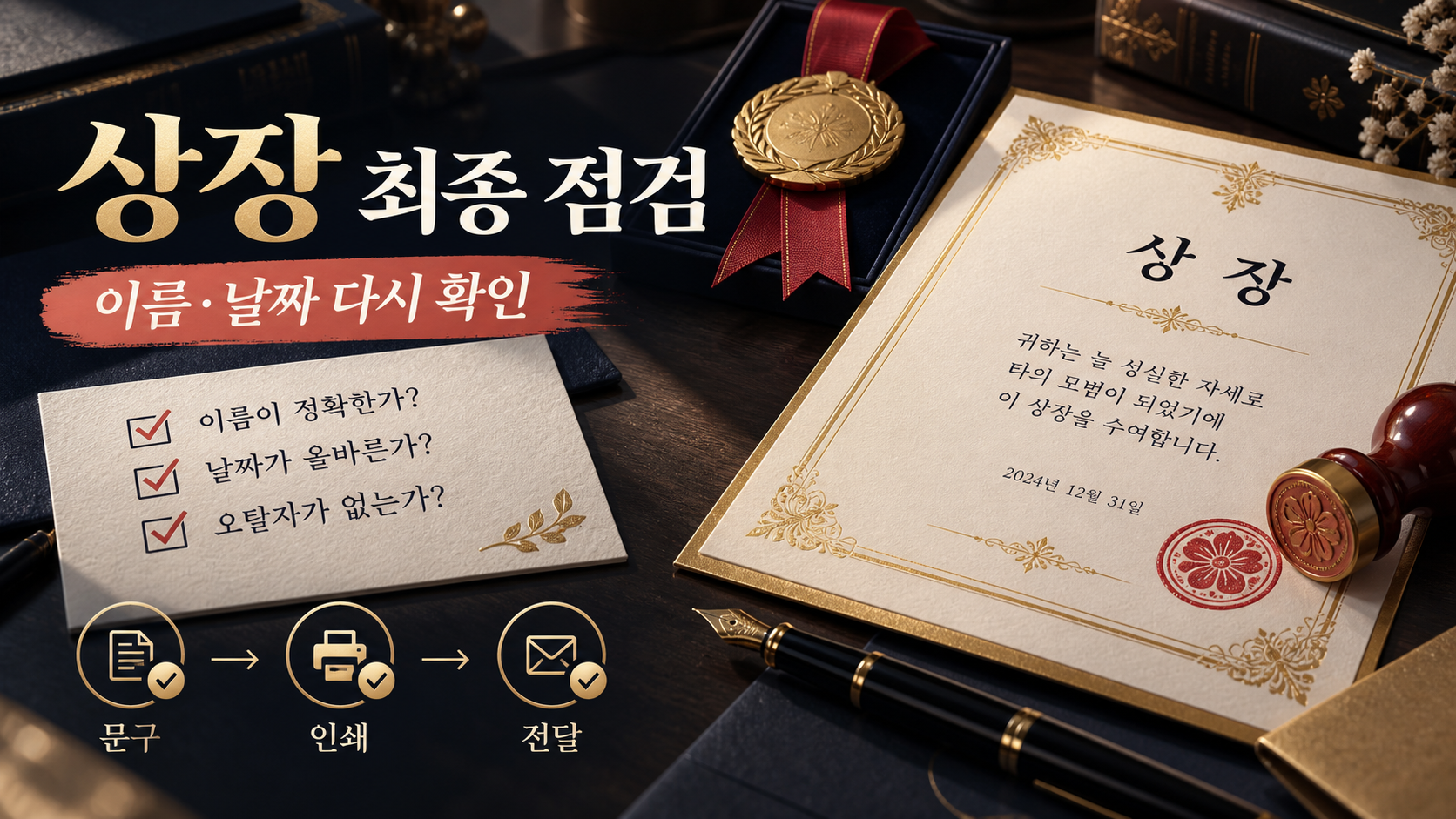 상장 전달 전 이름과 문구, 날짜를 확인하는 정보카드