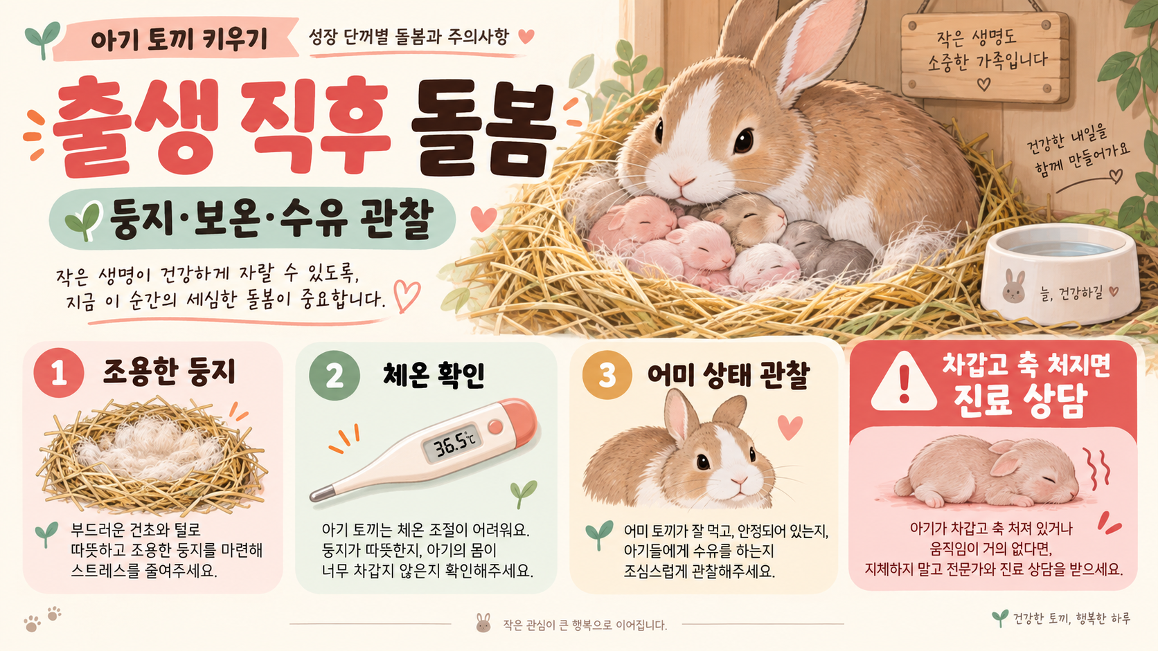 아기 토끼 키우기: 성장 단계별 돌봄과 주의사항 관련 정보 카드