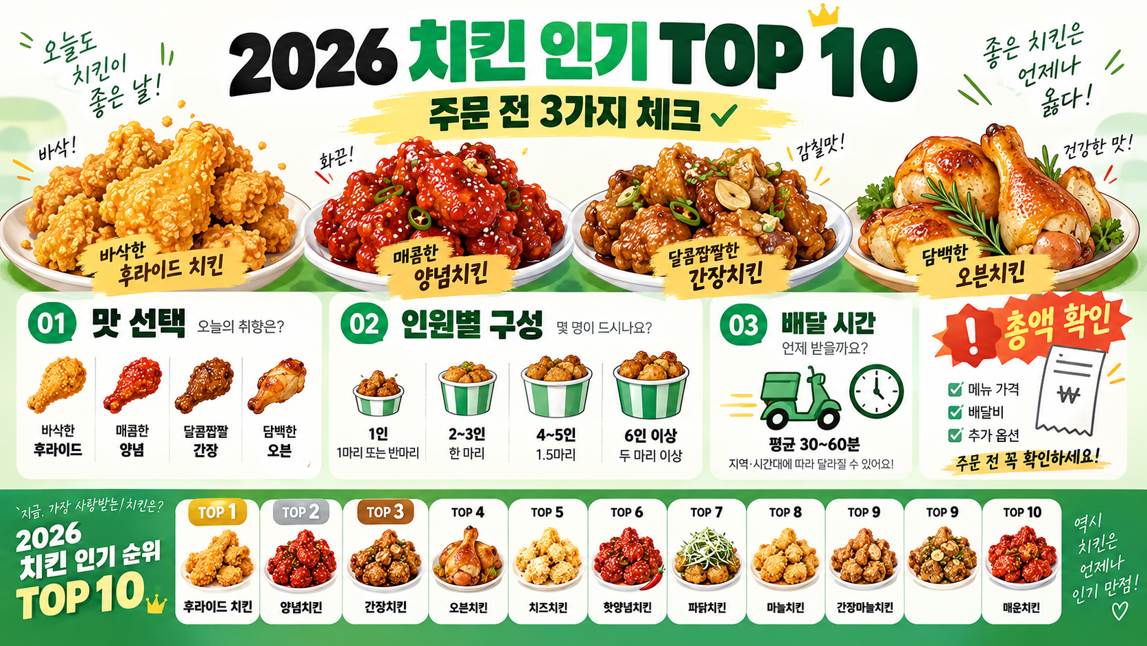 2026 배달의민족 치킨 인기 순위 TOP 10: 메뉴 선택 가이드 정보 카드