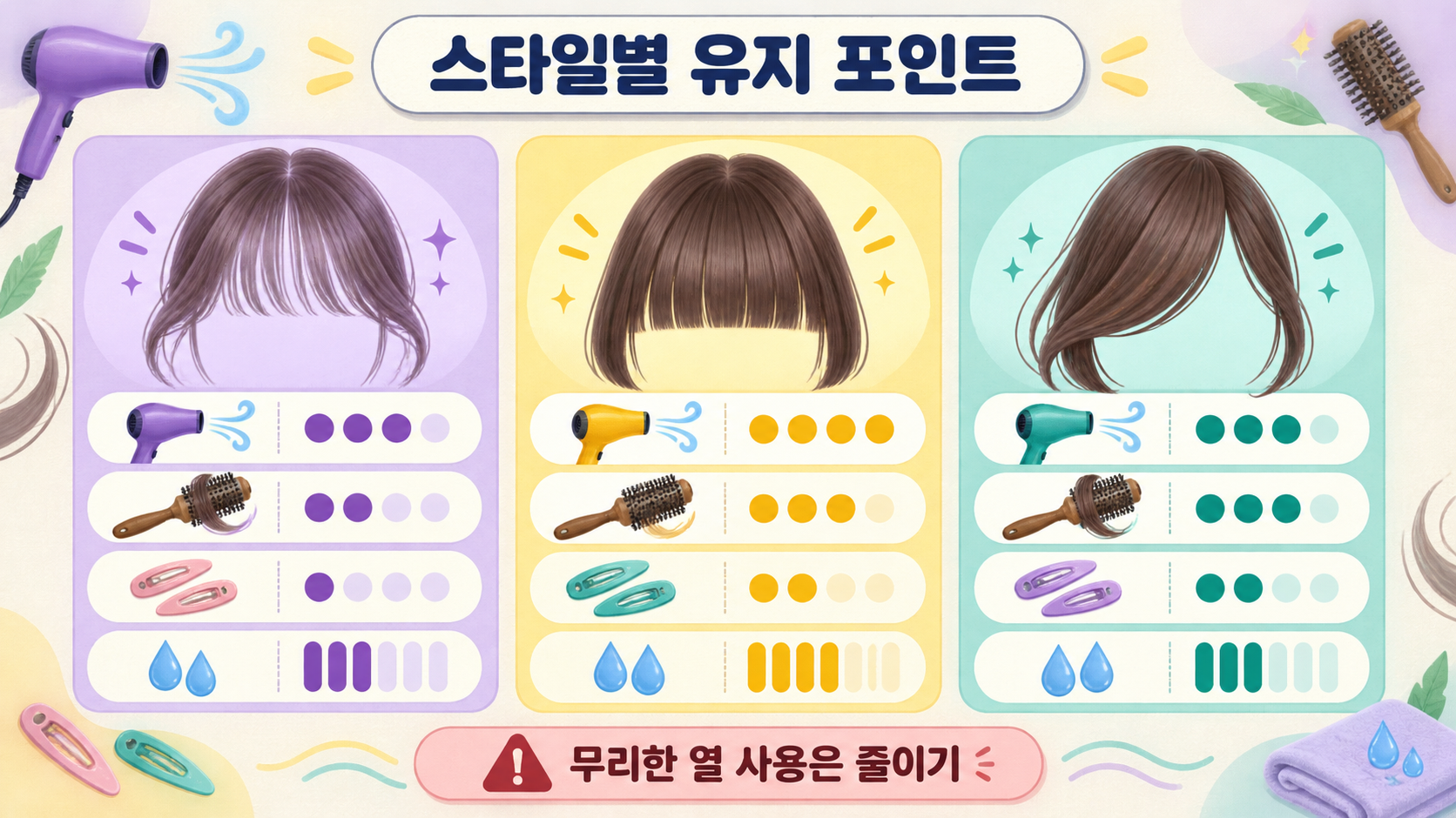 시스루뱅 풀뱅 사이드뱅의 스타일별 유지 포인트 정보카드