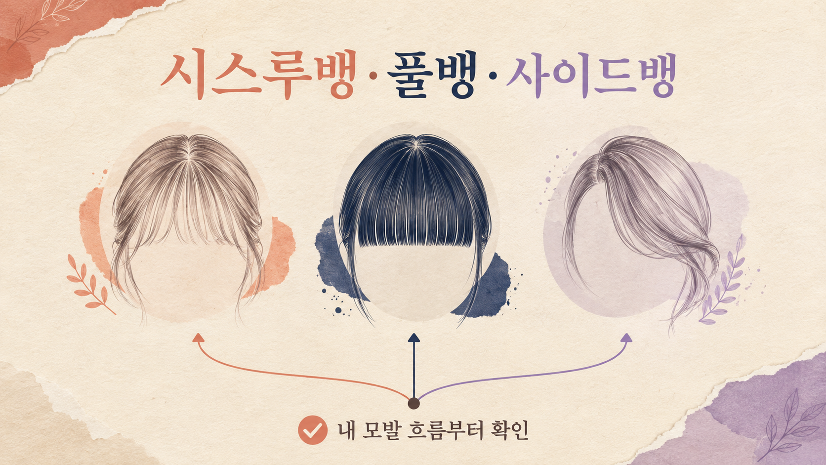 시스루뱅 풀뱅 사이드뱅을 비교한 한국어 정보카드