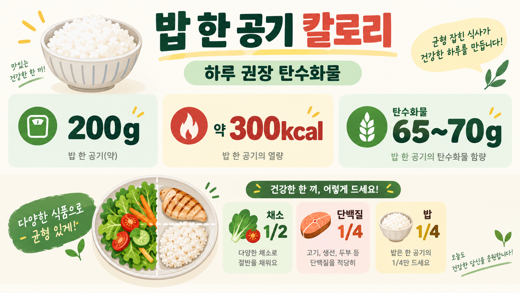 밥 한 공기 칼로리와 하루 권장 탄수화물, 식사에 적용하는 법 정보 카드