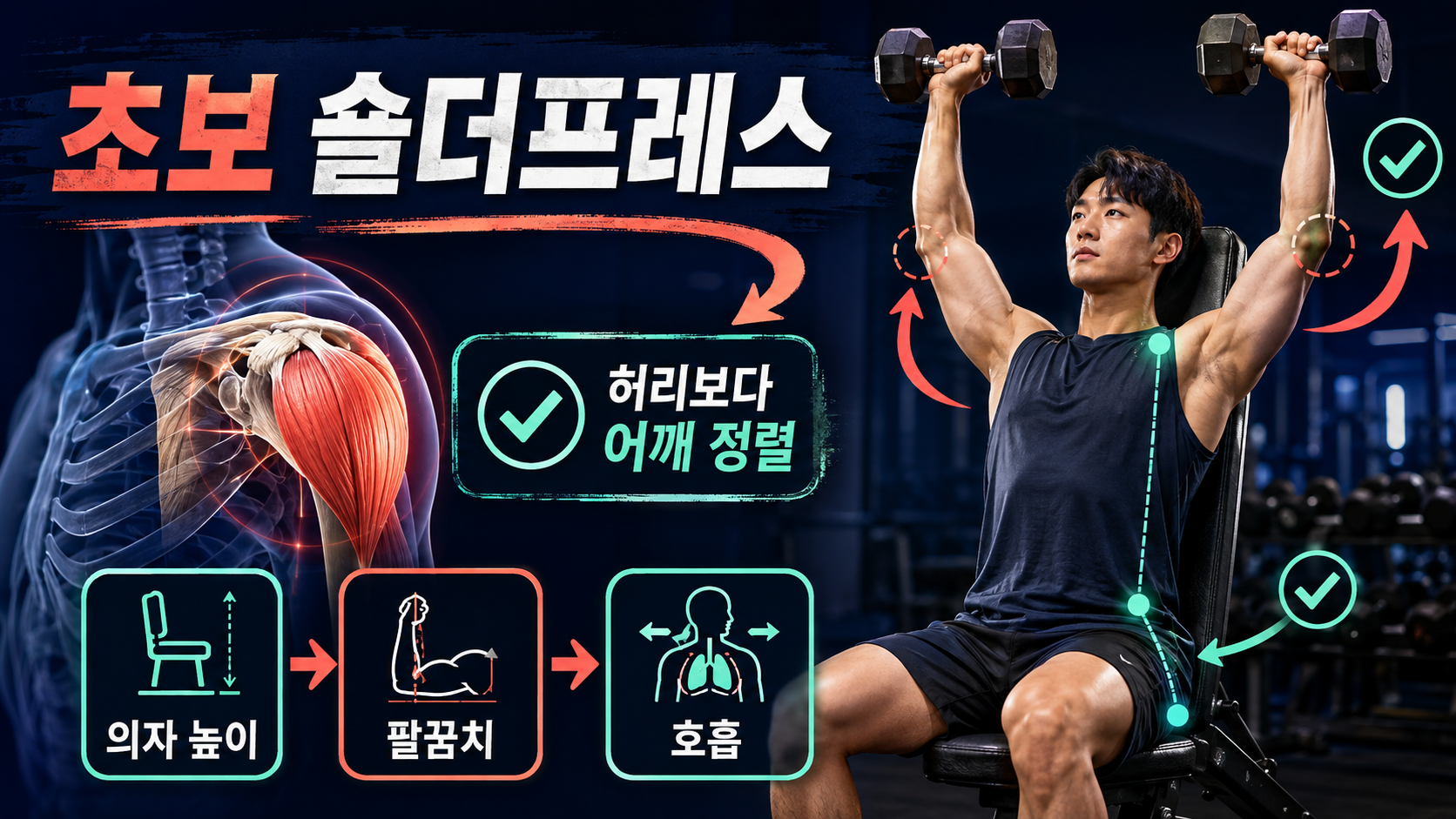 초보자를 위한 덤벨 숄더프레스 자세와 안전 정보카드