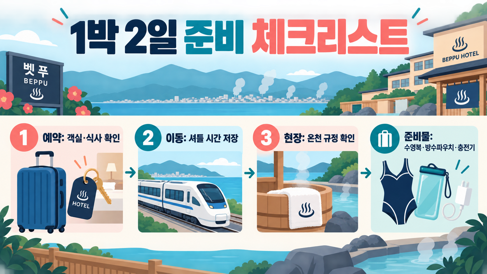 벳푸 스기노이호텔 온천 여행 가이드: 객실·온천·셔틀·뷔페 이용 팁 확인 정보 카드