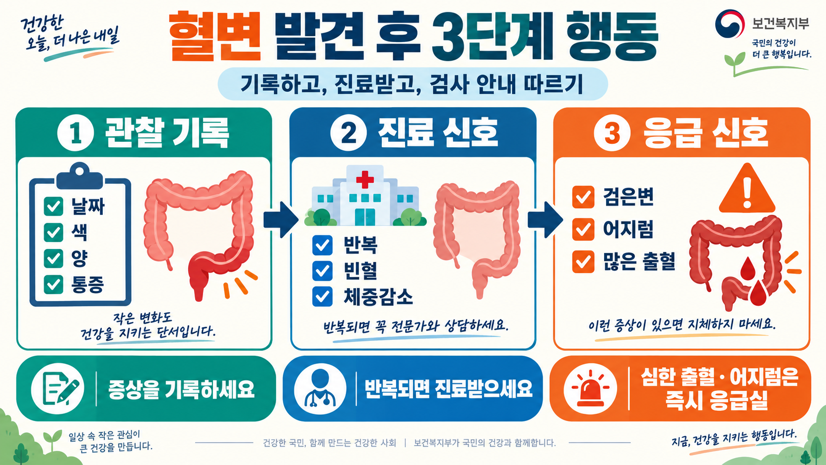 혈변을 가볍게 넘기지 말아야 하는 이유: 치질과 대장암의 차이와 진료 신호 확인 정보 카드