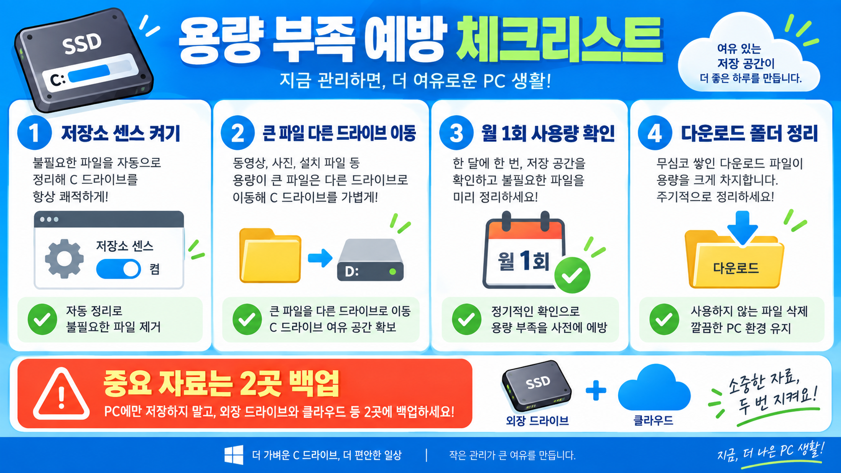 C드라이브 용량 늘리기: 안전한 저장공간 확보 방법 7가지 확인 정보 카드