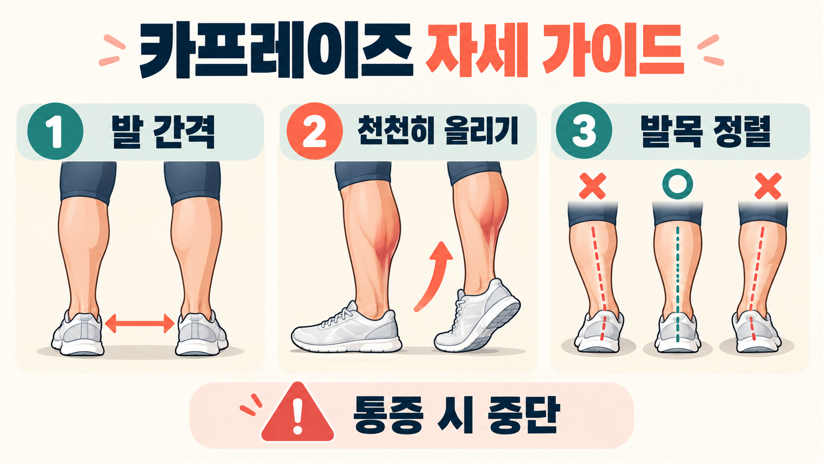 종아리 운동 카프레이즈: 자세·횟수·주의사항 가이드 정보 카드