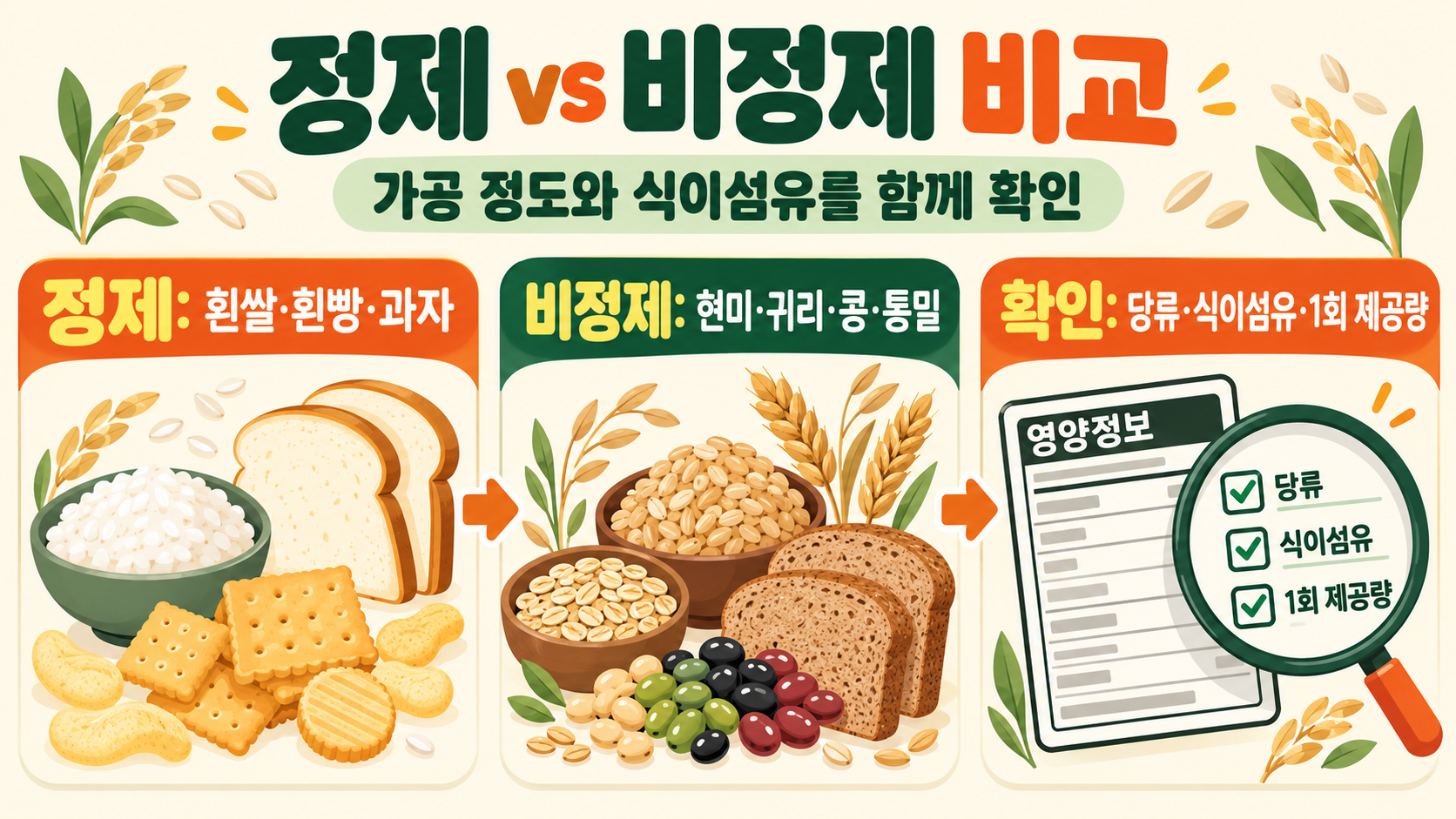 탄수화물 음식 종류: 정제·비정제 탄수화물 한눈에 정리 관련 정보 카드