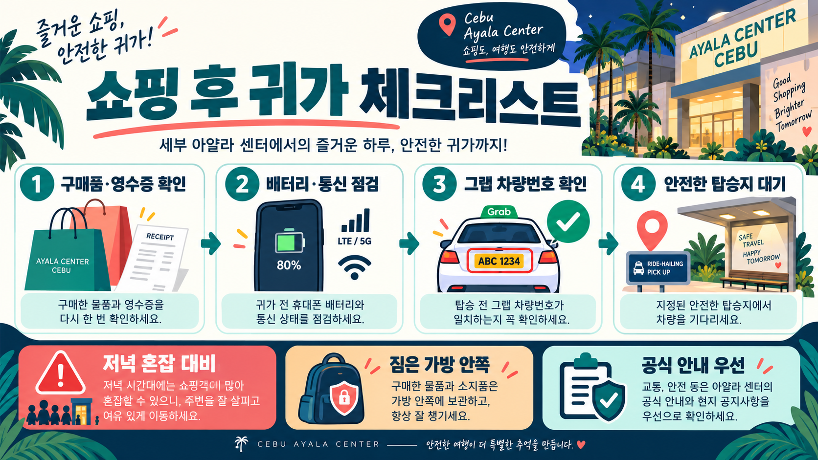 세부 아얄라 센터 쇼핑몰 동선 가이드: 식사·환전·귀가까지 확인 정보 카드