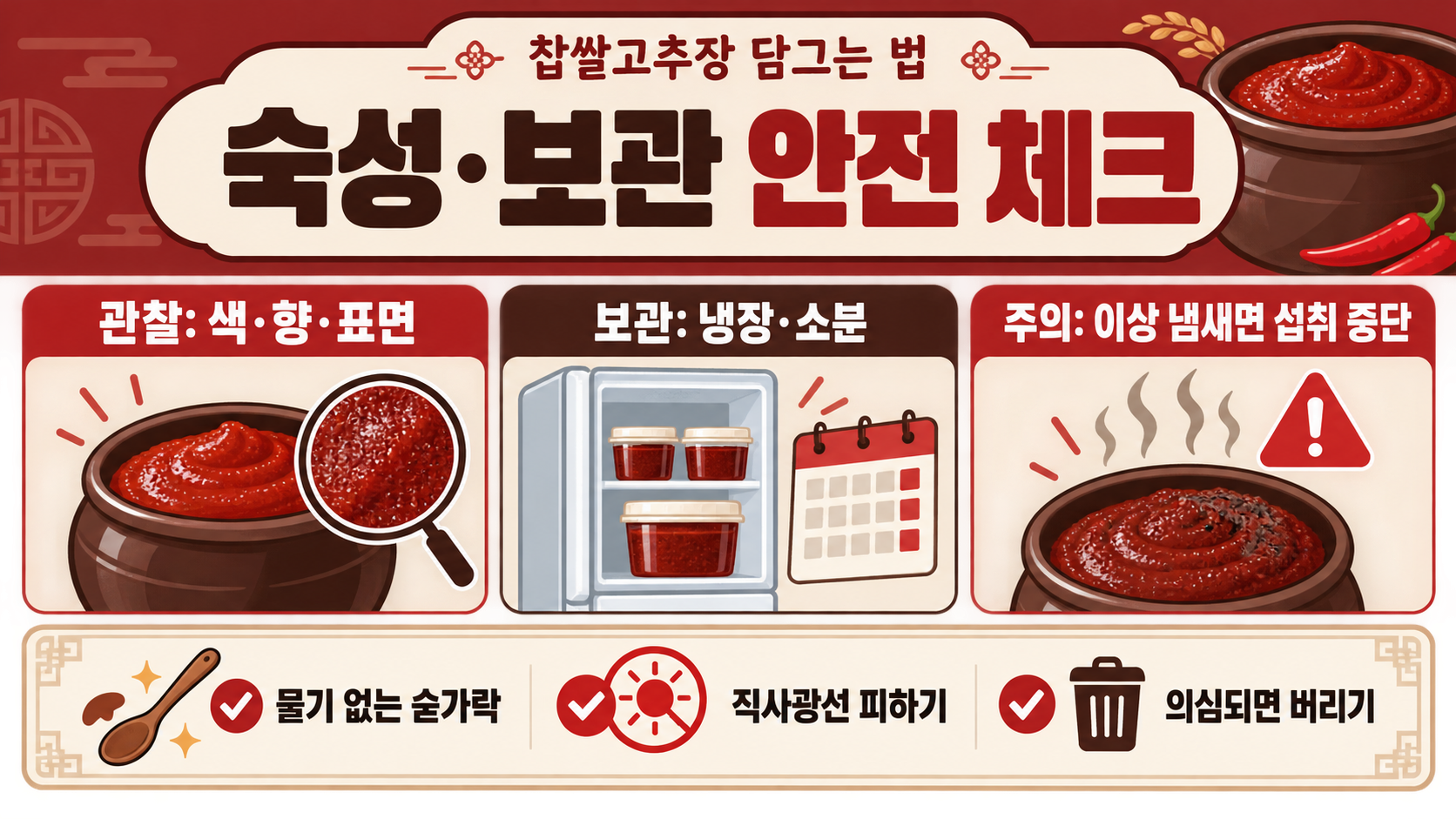 찹쌀고추장 담그는 법: 실패 줄이는 재료 비율과 발효 관리 확인 정보 카드