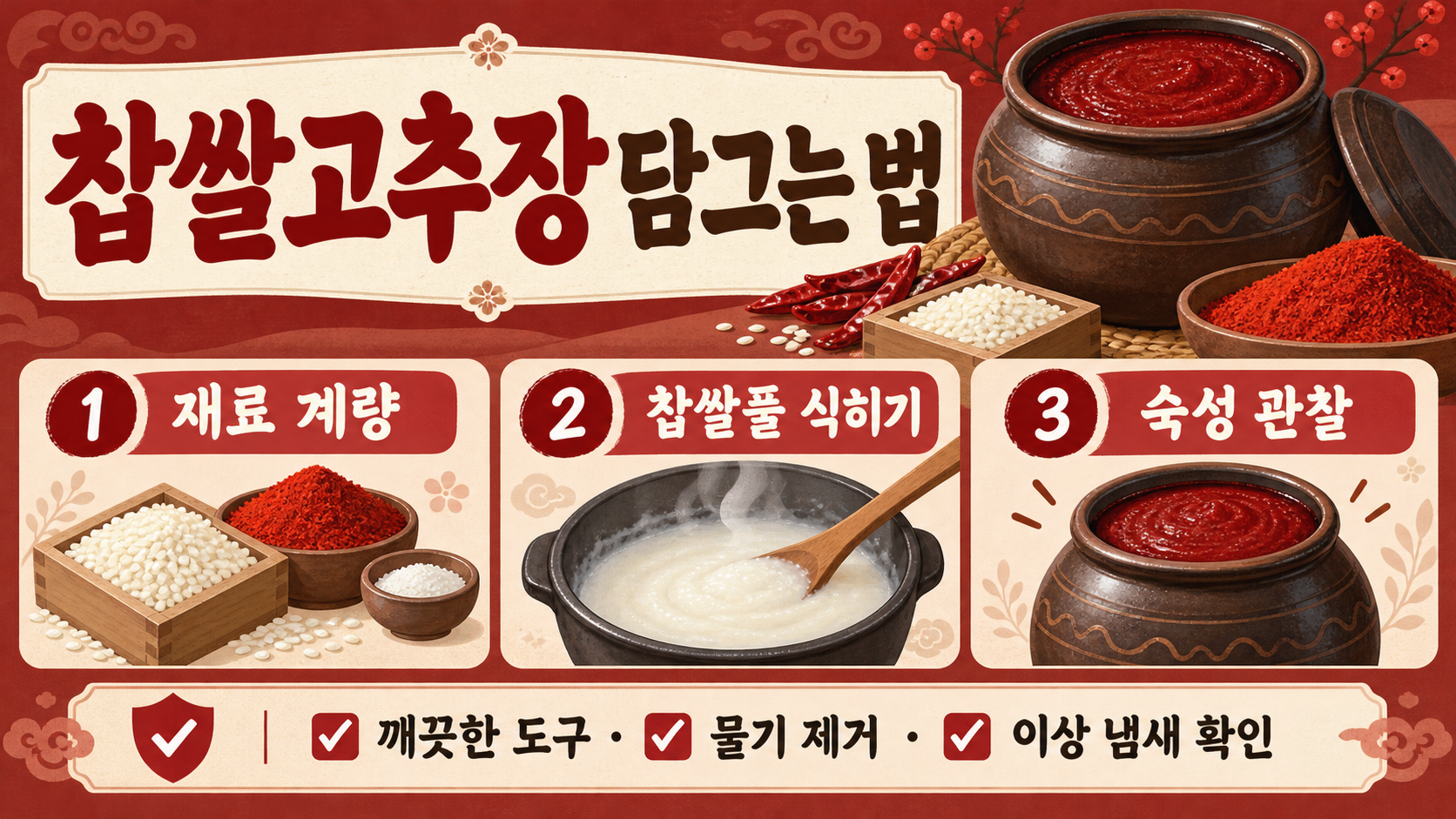 찹쌀고추장 담그는 법: 실패 줄이는 재료 비율과 발효 관리 대표 이미지