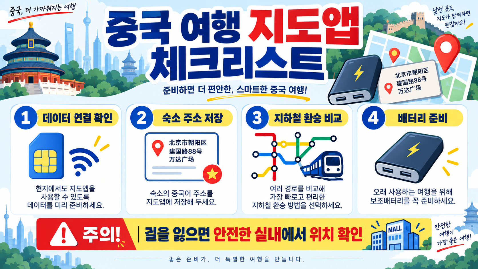 중국 여행 준비물: 고덕지도 대신 바이두맵을 추천하는 이유 확인 정보 카드