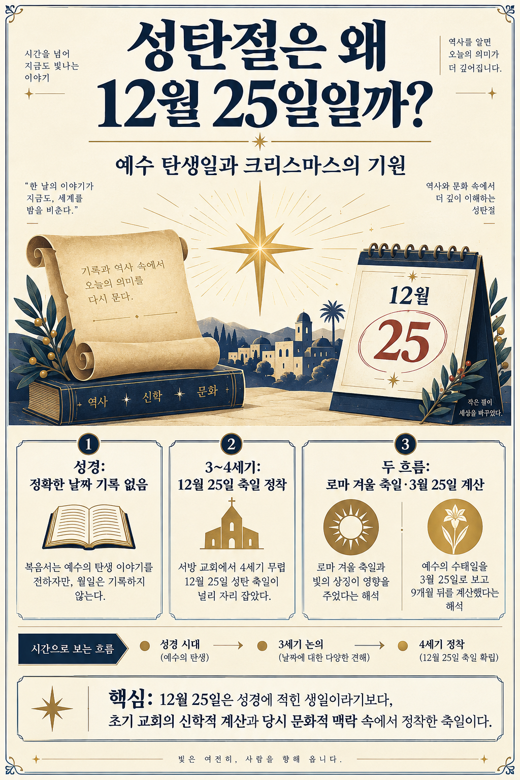 성탄절은 왜 12월 25일일까? 예수 탄생일과 크리스마스의 기원 정보 카드