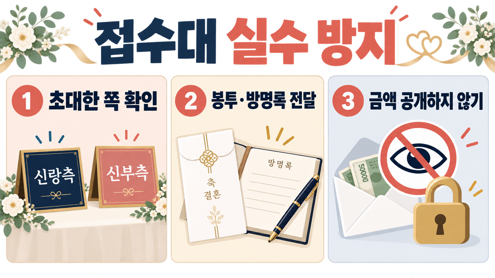 축의금 봉투 쓰는 법: 신랑측·신부측 표기와 예절 확인 정보 카드