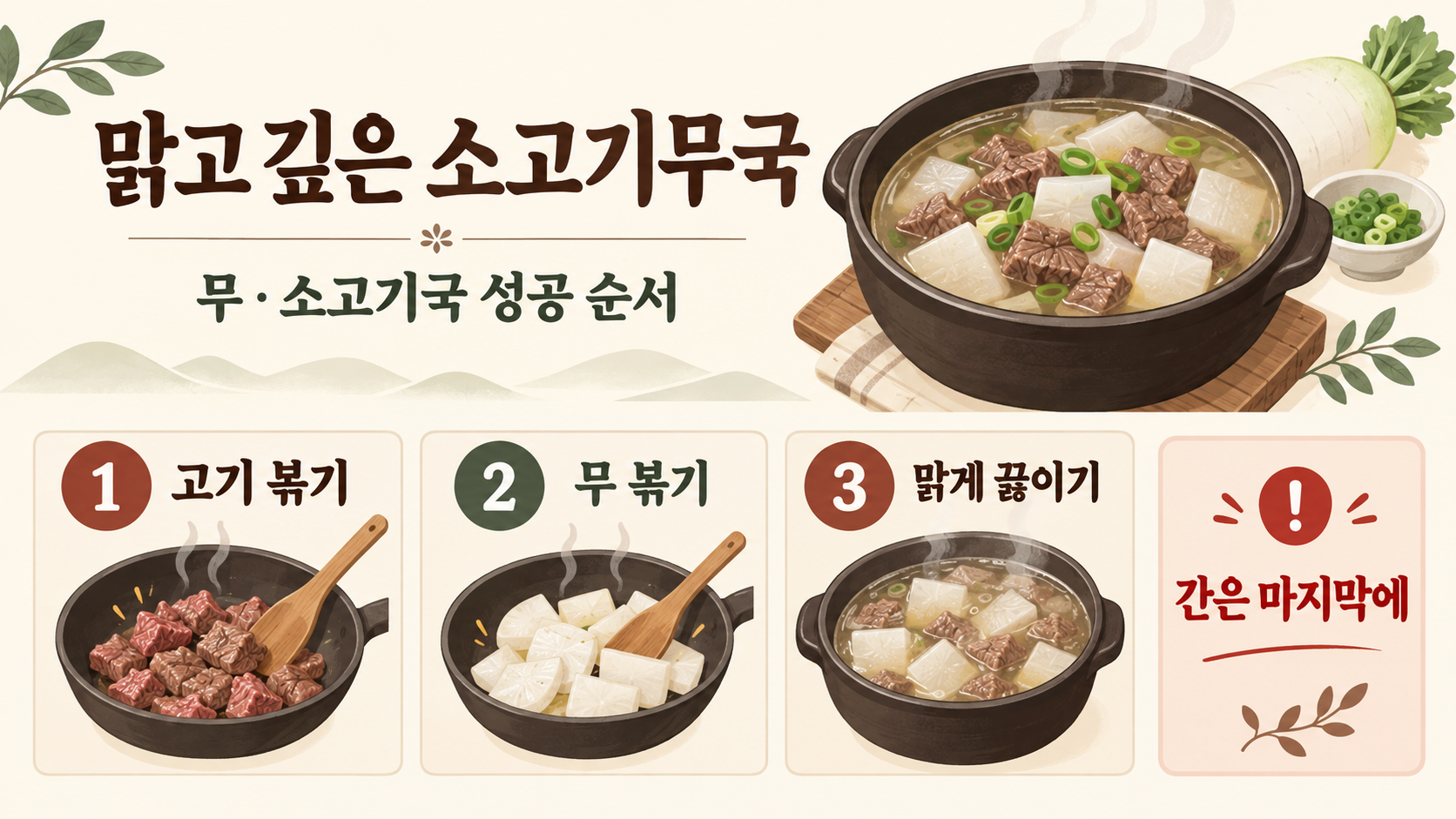 맑고 깊은 소고기무국 끓이는 법 무 소고기국 레시피 정보 카드