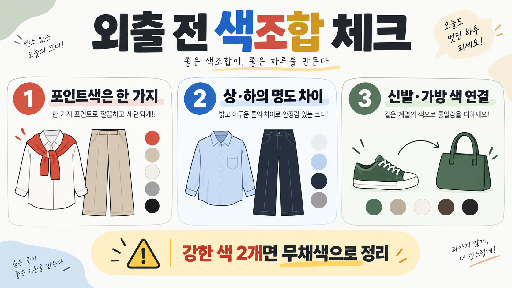 옷 색깔 조합표: 상하의 색조합으로 완성하는 데일리 코디 가이드 확인 정보 카드