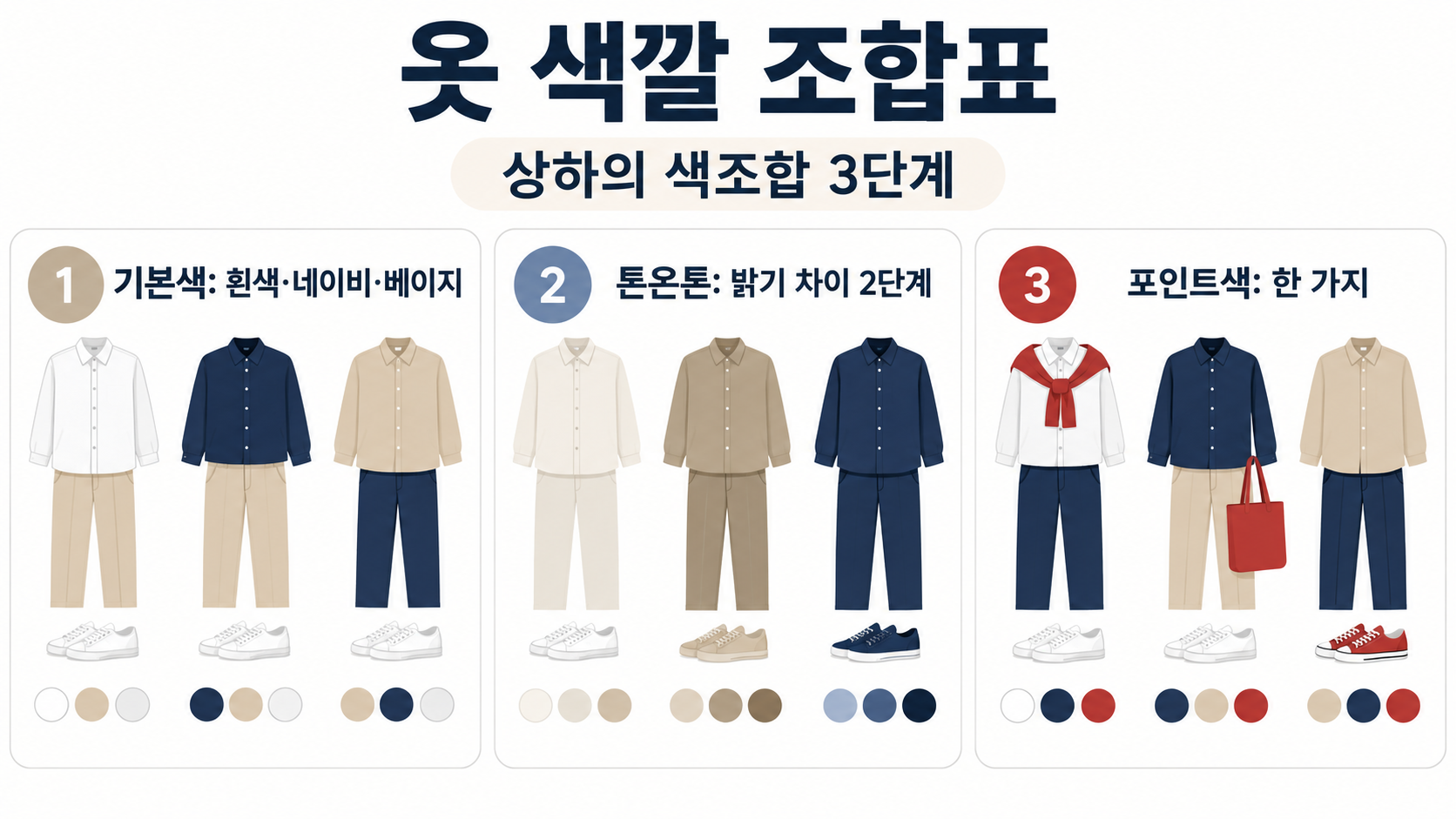 옷 색깔 조합표: 상하의 색조합으로 완성하는 데일리 코디 가이드 정보 카드