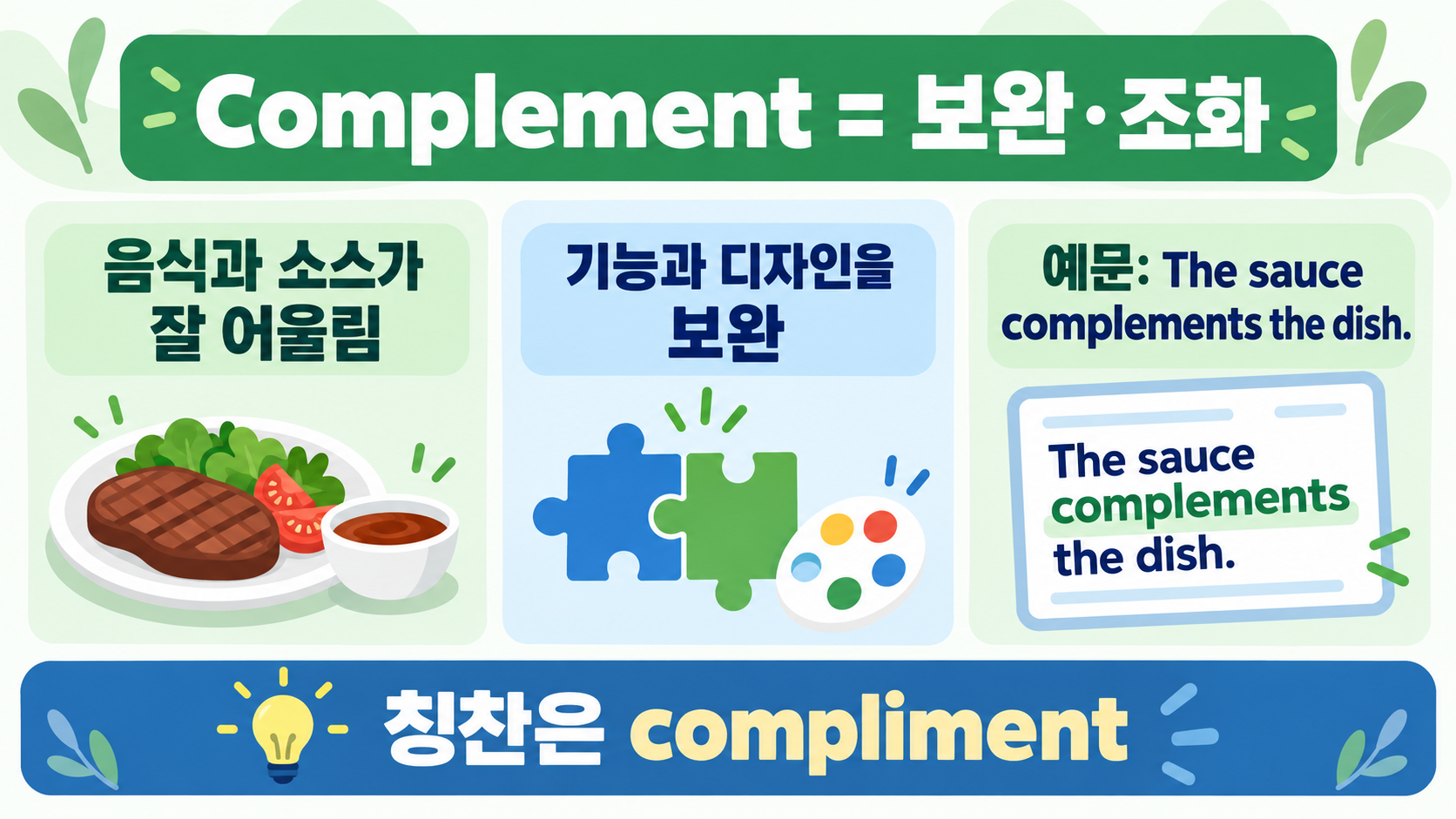 Complement와 Compliment 차이: 칭찬과 보완을 구분하는 영어 표현 확인 정보 카드