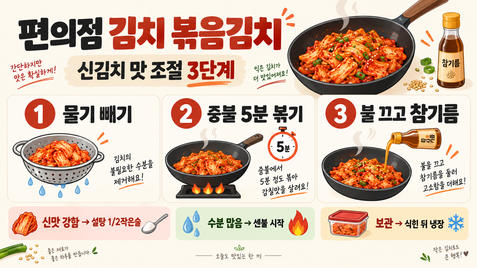 볶음김치 만드는 법: 편의점 김치로 신김치볶음 맛있게 만드는 순서 정보 카드