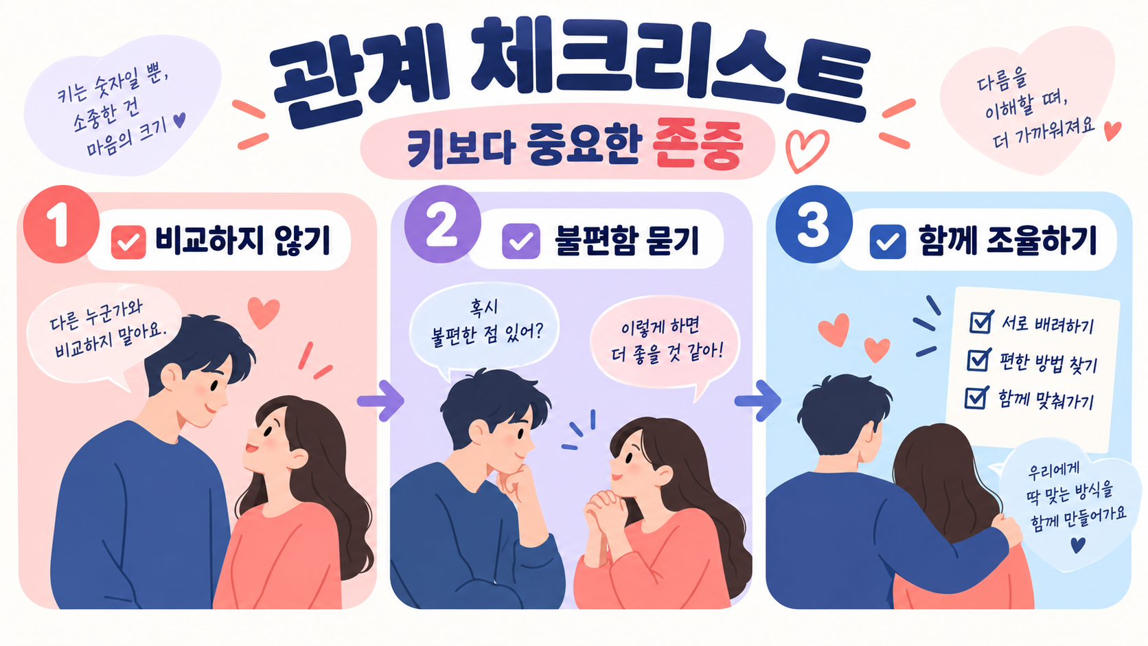 연인 키 차이, 설렘보다 중요한 편안한 관계 체크리스트 확인 정보 카드