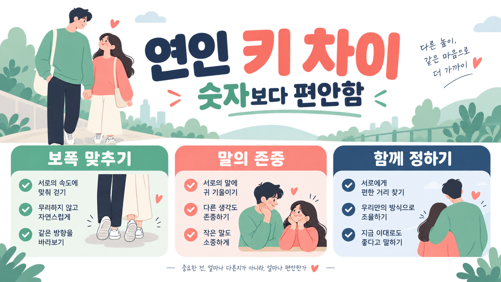 연인 키 차이, 설렘보다 중요한 편안한 관계 체크리스트 정보 카드