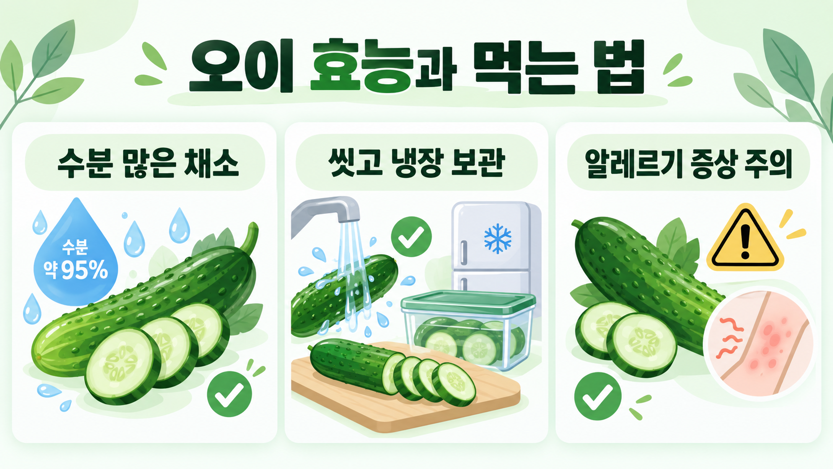 오이 효능과 먹는 법, 섭취 시 주의할 점 정보 카드