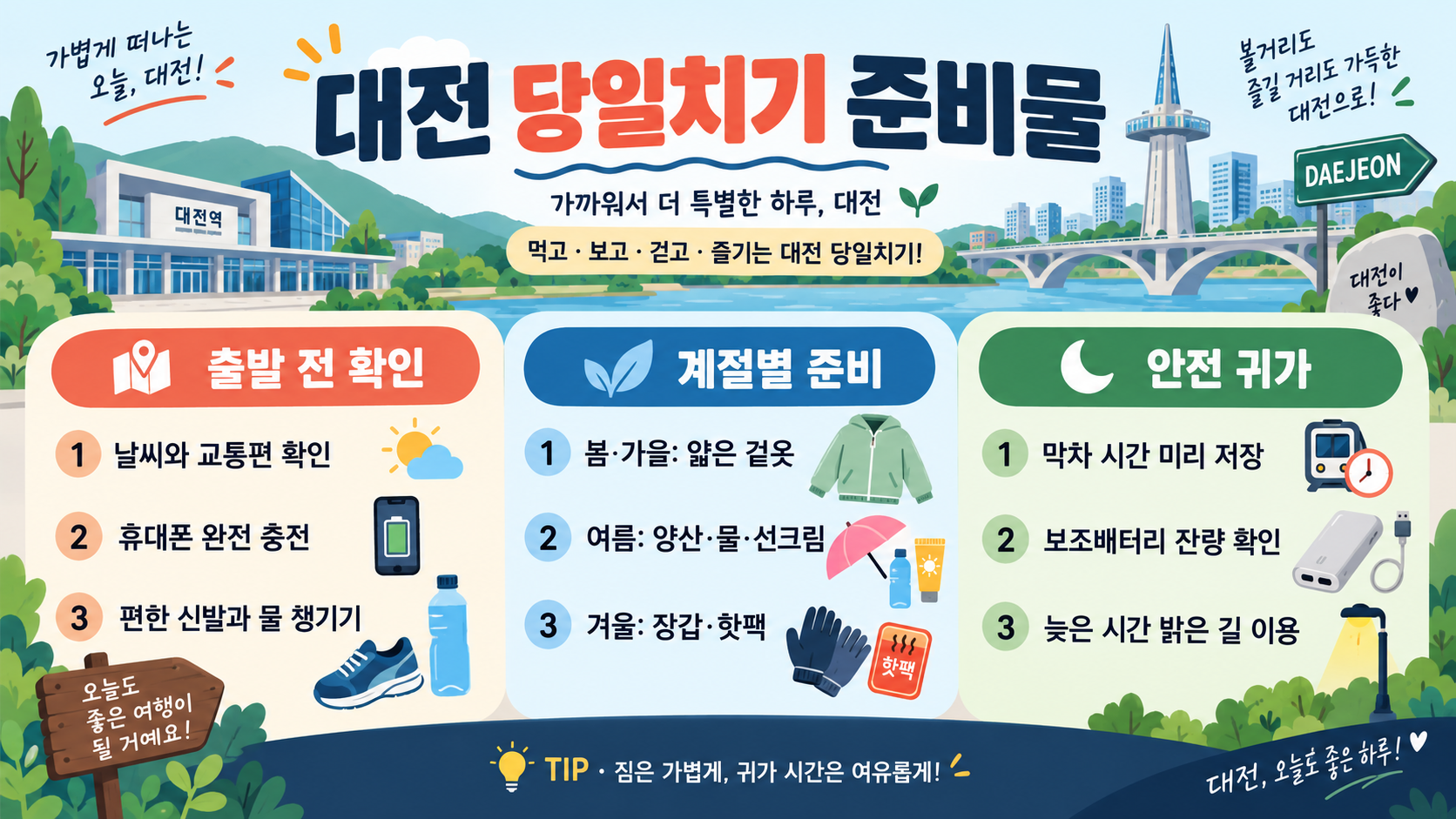 대전 당일치기 가볼만한 곳 6곳: 동선·준비물 가이드 확인 정보 카드