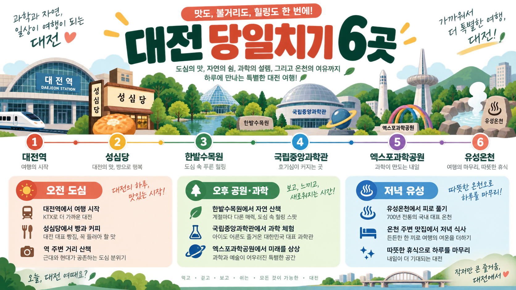 대전 당일치기 가볼만한 곳 6곳: 동선·준비물 가이드 정보 카드