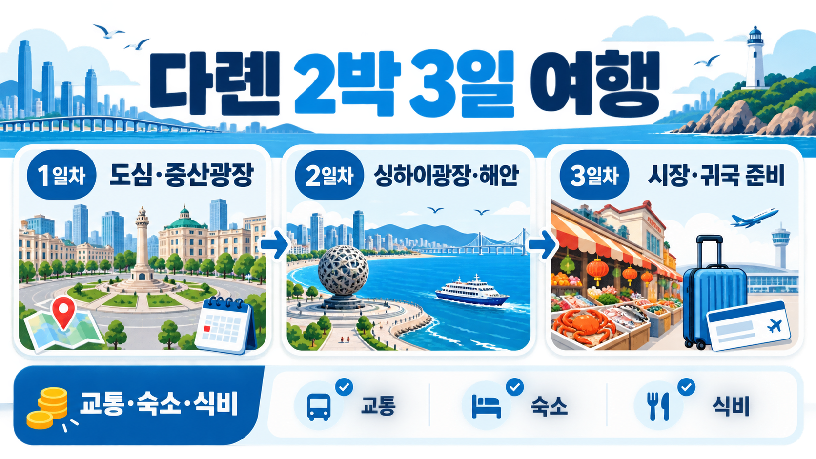 중국 다롄 여행 2박 3일 코스·비용·가볼 만한 곳 총정리 정보 카드