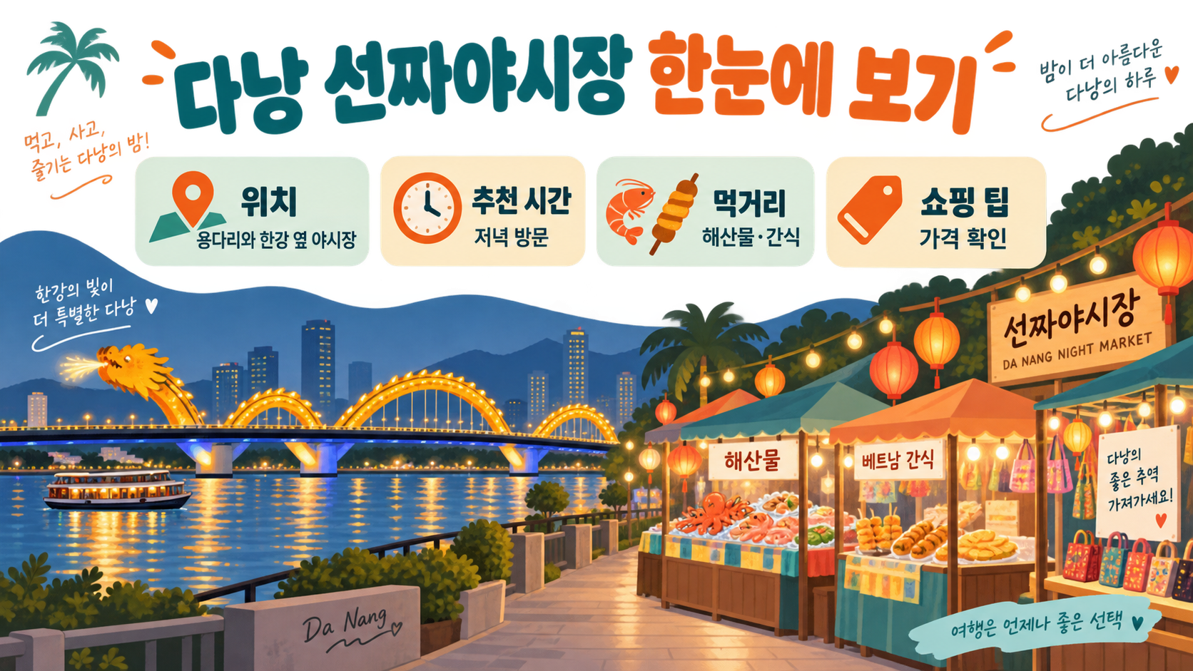 다낭 선짜 야시장 운영시간·위치·가격·먹거리 가이드 정보 카드