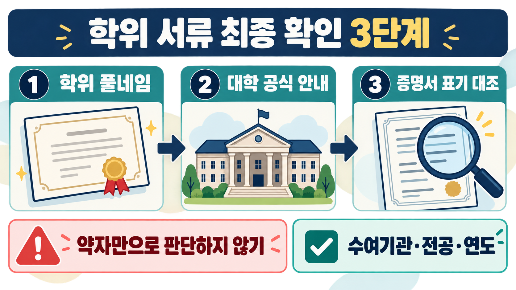 학위 종류별 영문 약자 총정리: BA·BS·MA·MBA·PhD 확인 정보 카드