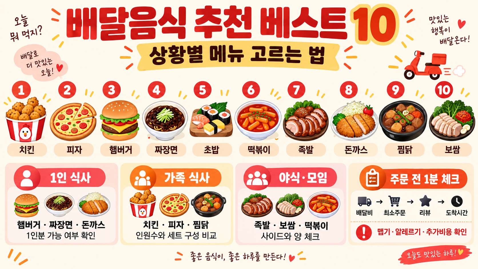 배달음식 추천 베스트 10: 상황별 메뉴 고르는 법 정보 카드