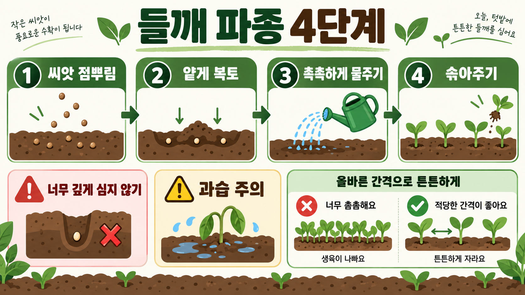 들깨 재배 총정리: 심는 시기부터 파종·수확까지 관련 정보 카드