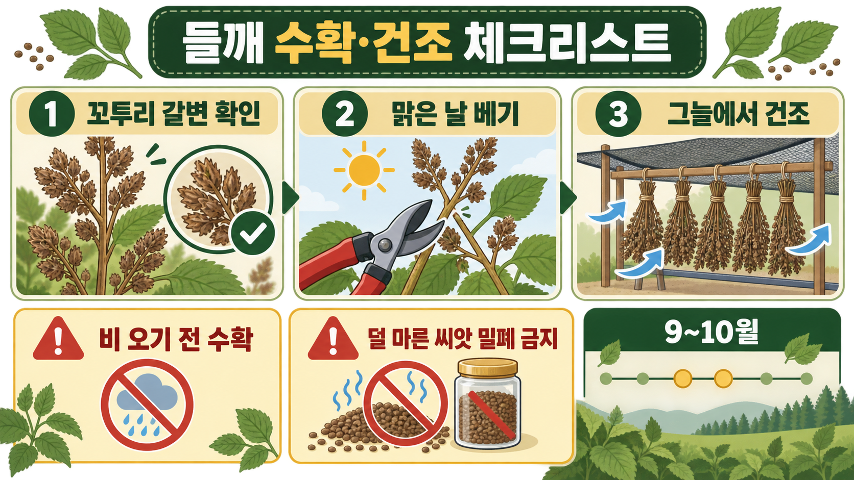 들깨 재배 총정리: 심는 시기부터 파종·수확까지 확인 정보 카드