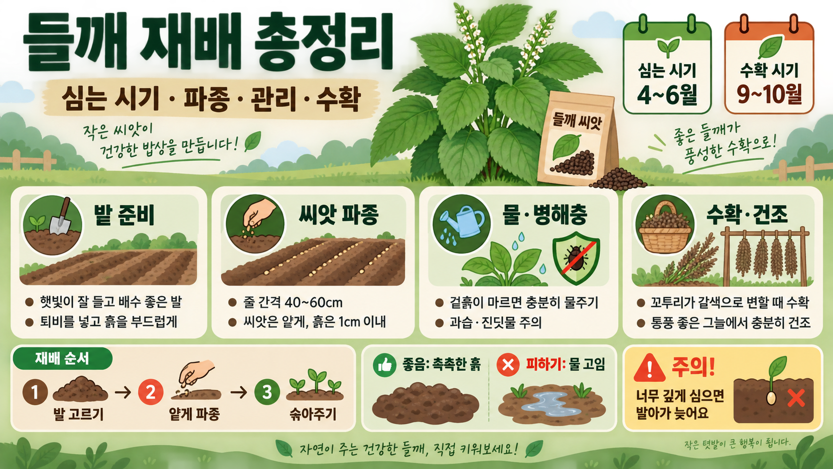 들깨 재배 총정리: 심는 시기부터 파종·수확까지 정보 카드