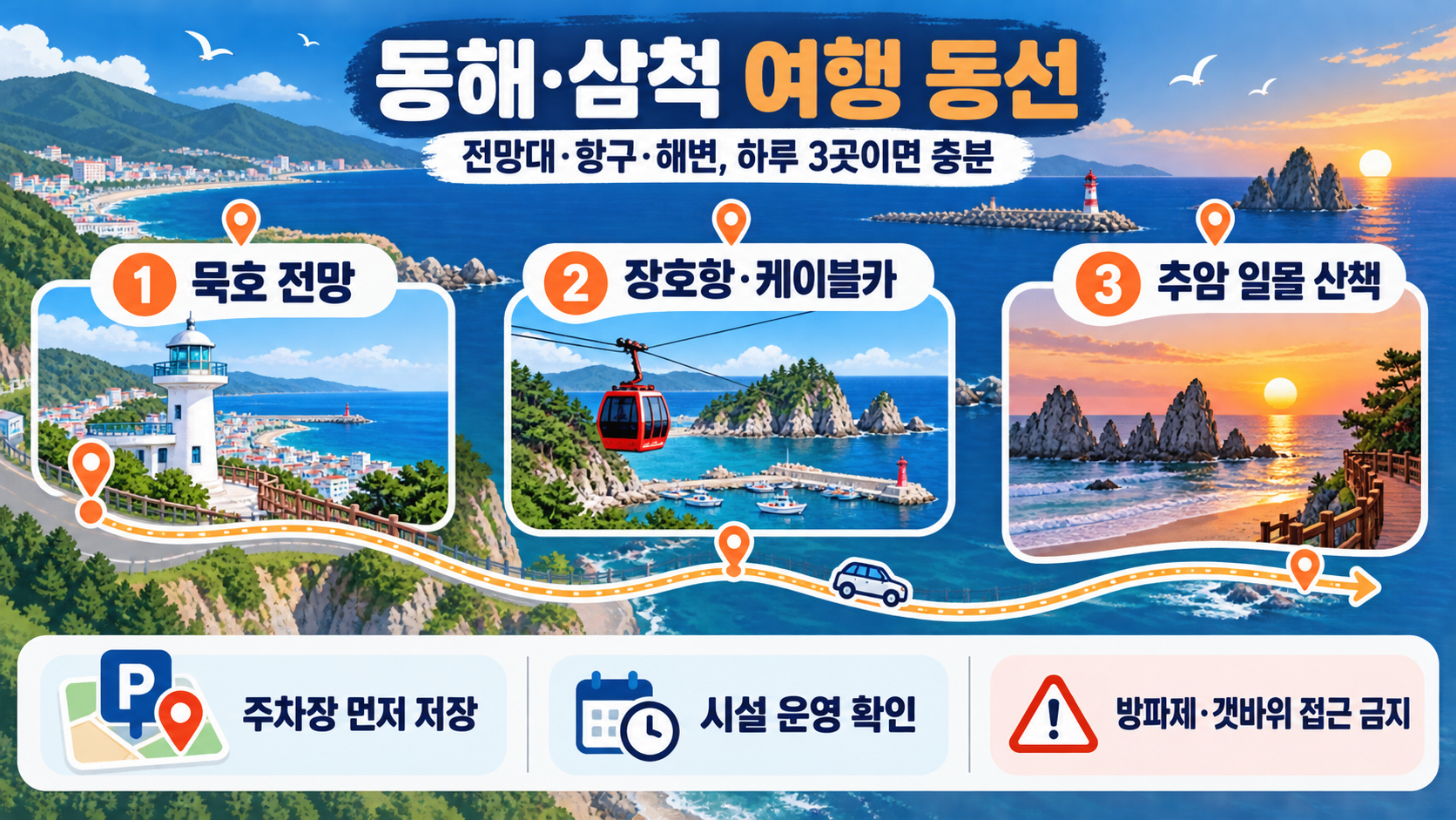 동해안 7번국도 여행: 3박 4일 해안도로 추천 코스와 준비 체크리스트 관련 정보 카드