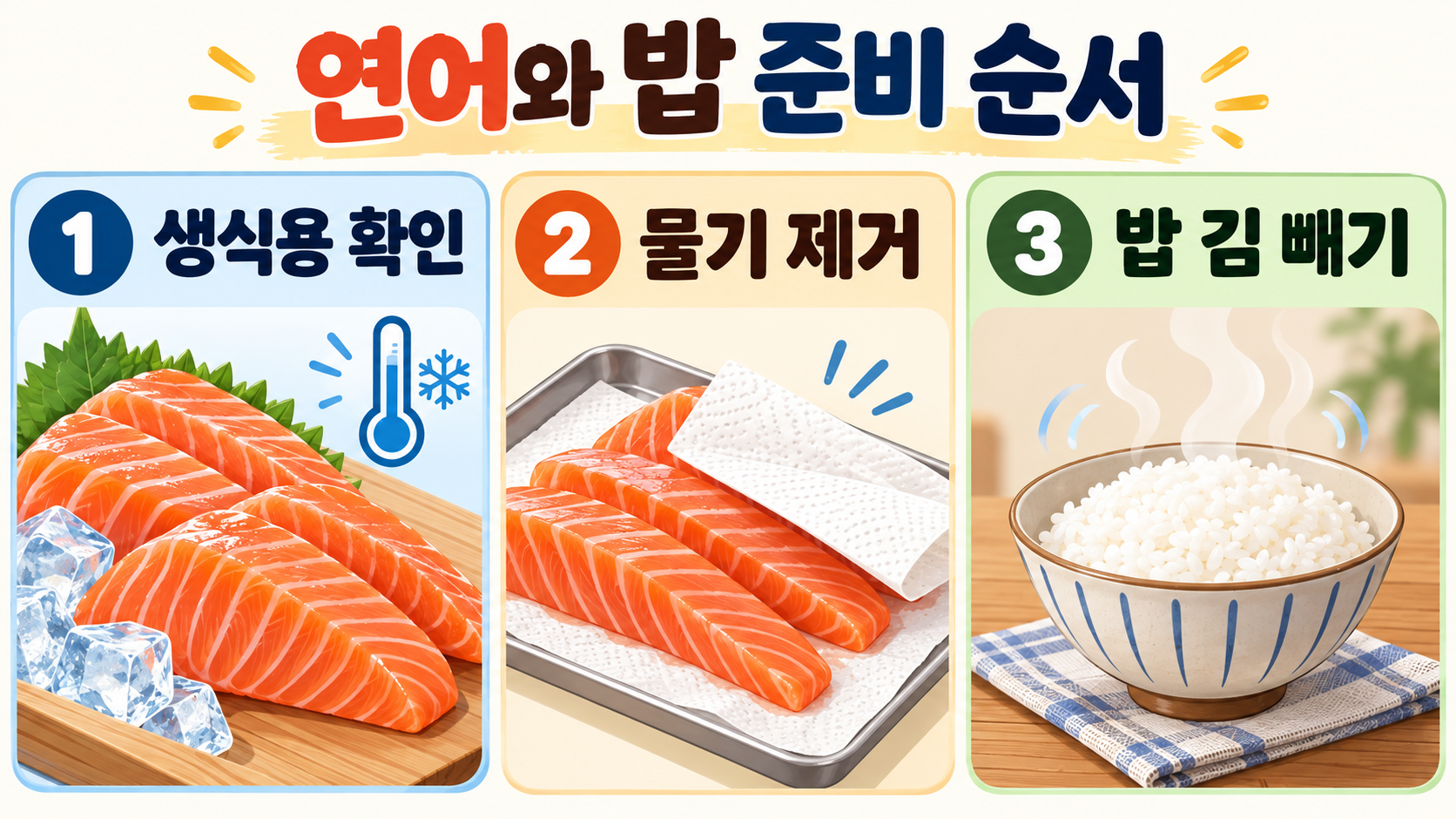 쯔유로 쉽게 만드는 연어덮밥 사케동 레시피 관련 정보 카드