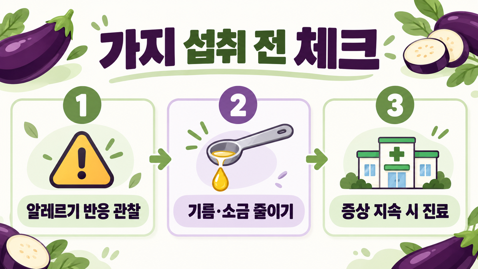 가지 효능과 건강하게 먹는 법: 영양·조리·주의사항 확인 정보 카드