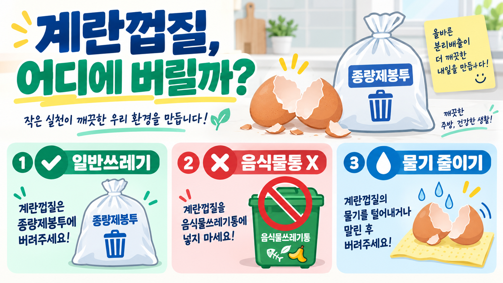 계란껍질 일반 쓰레기? 음식물? 버리는 법 정확히 알려드려요 정보 카드