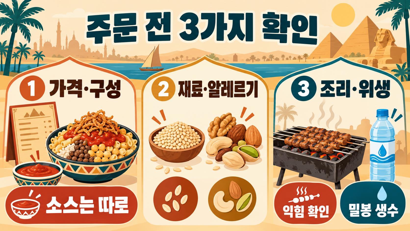 이집트 여행 먹킷리스트 13가지: 꼭 맛볼 음식과 주문 팁 관련 정보 카드