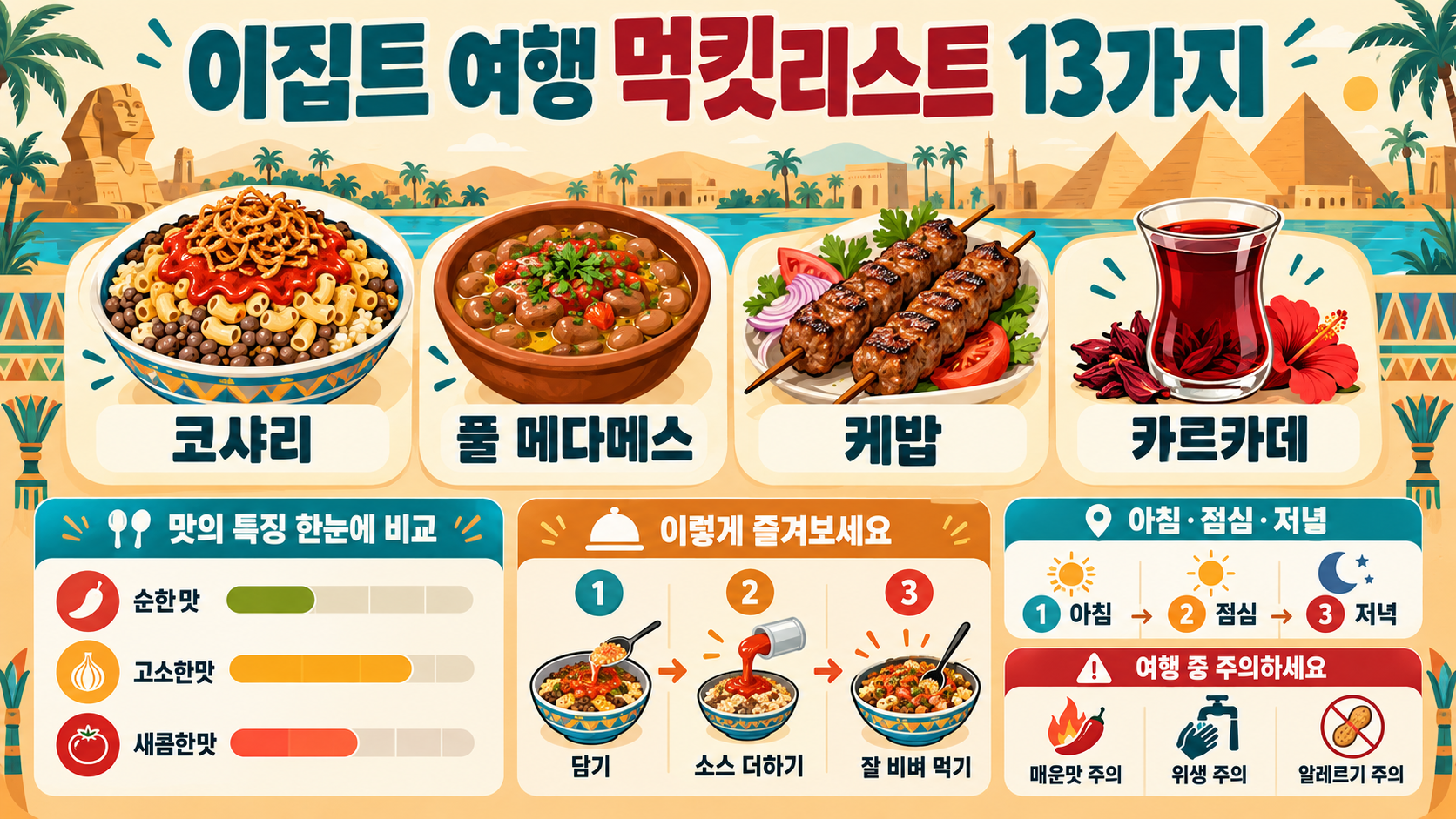 이집트 여행 먹킷리스트 13가지: 꼭 맛볼 음식과 주문 팁 대표 이미지