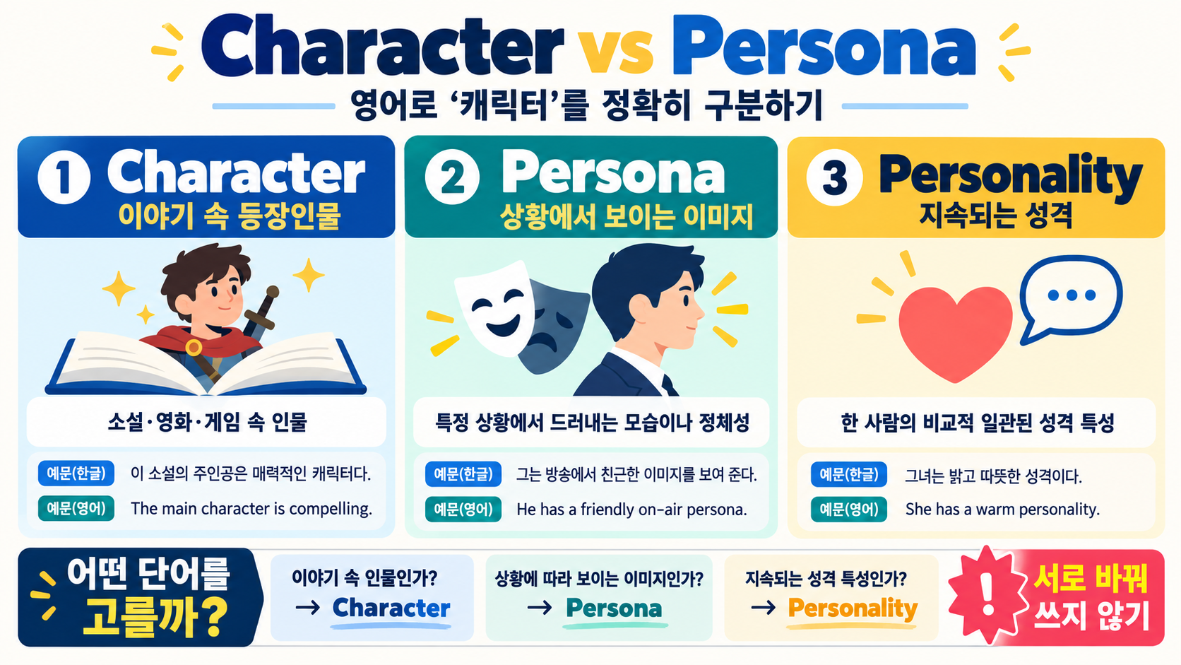 캐릭터 영어 표현 완전 정리: character·persona·role 차이 관련 정보 카드