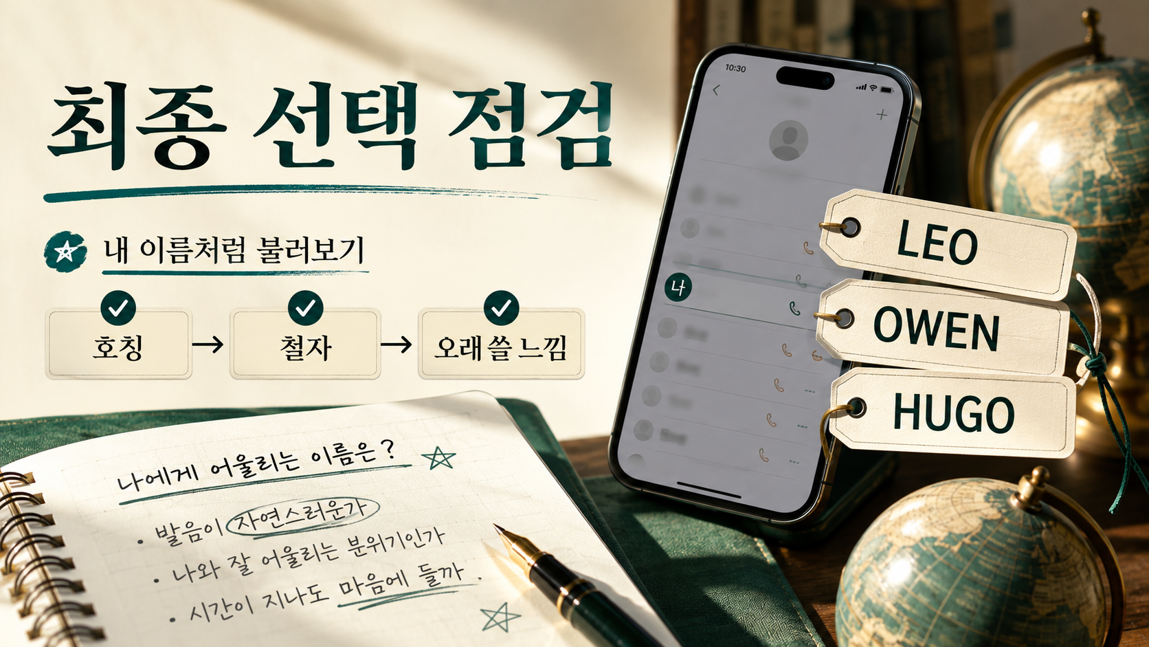 남자 영문 이름 최종 선택 점검 정보카드