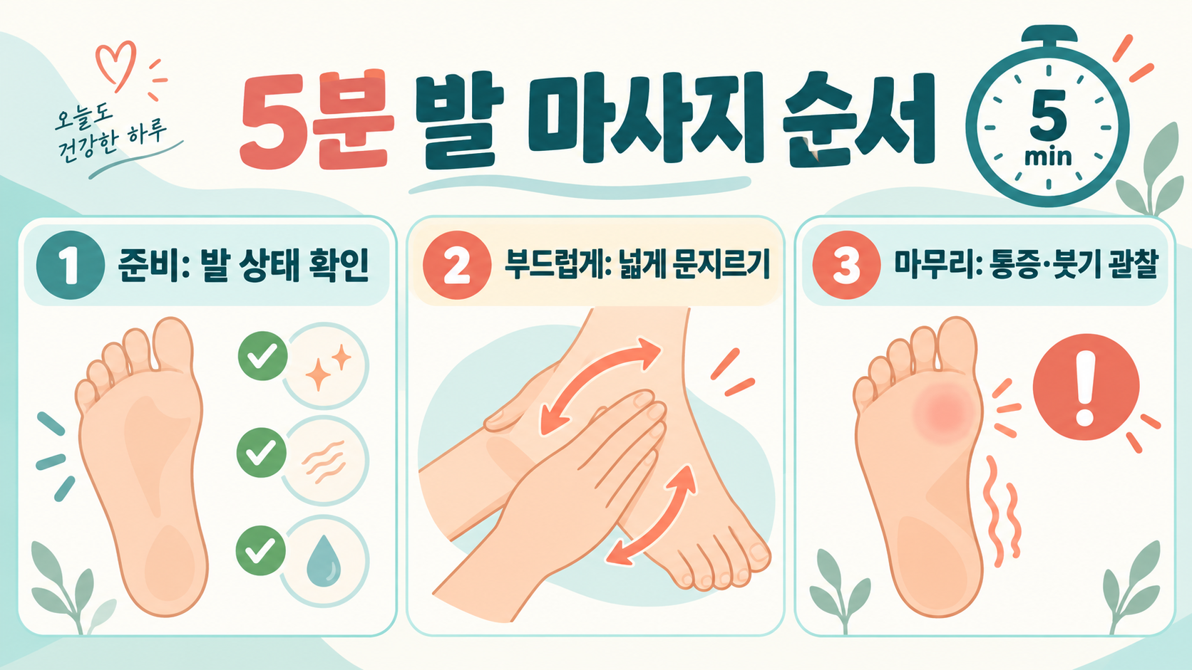 발바닥 마사지, 안전하게 하는 법: 5분 루틴과 진료가 필요한 신호 관련 정보 카드
